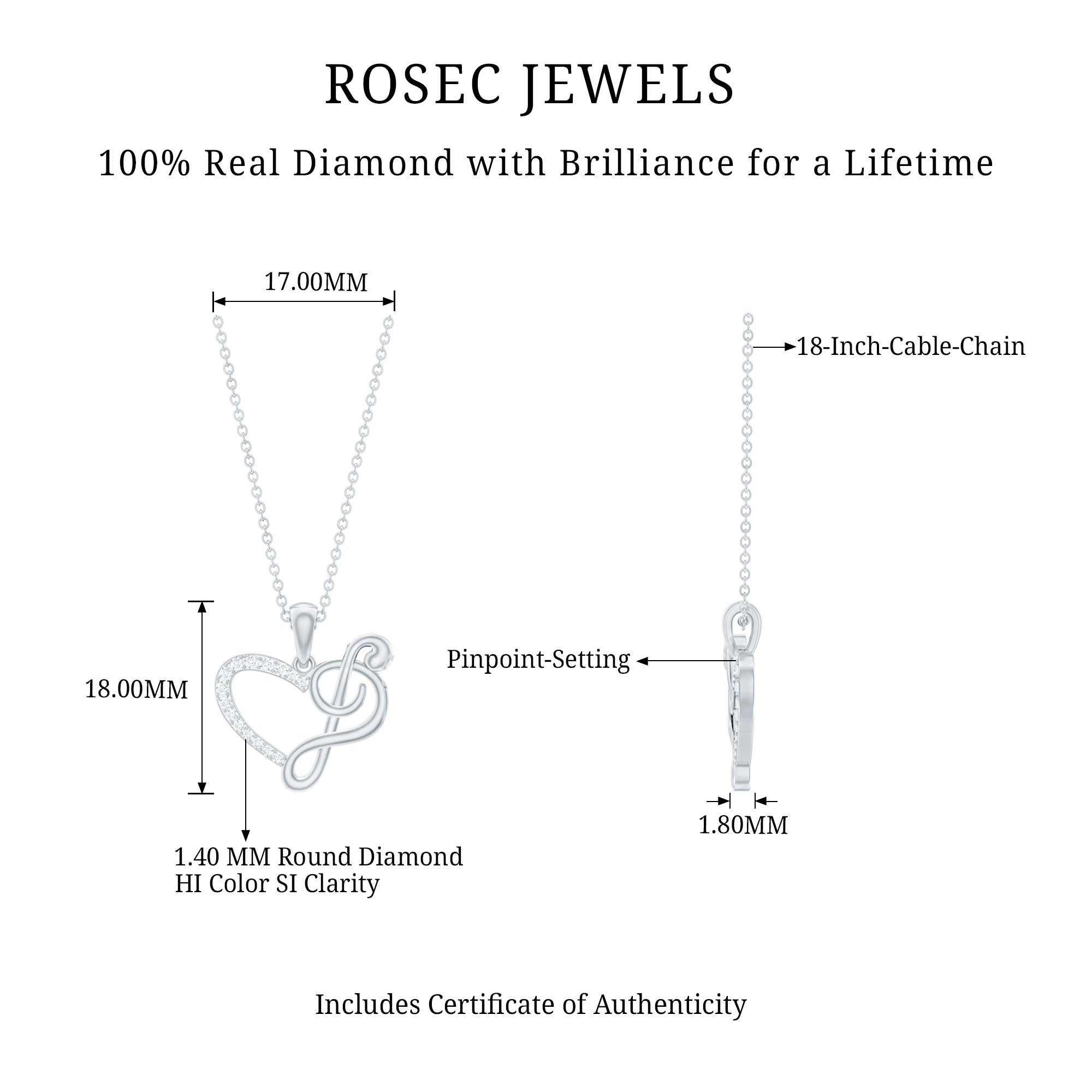 Diamond Heart and Music Note Necklace