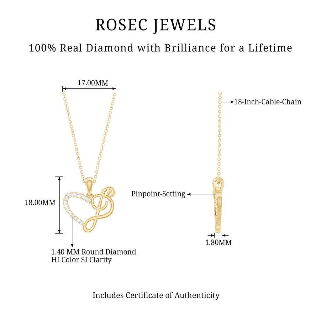 Diamond Heart and Music Note Necklace