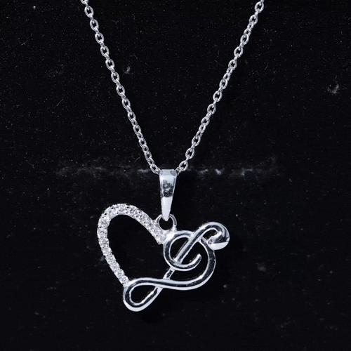 Diamond Heart and Music Note Necklace
