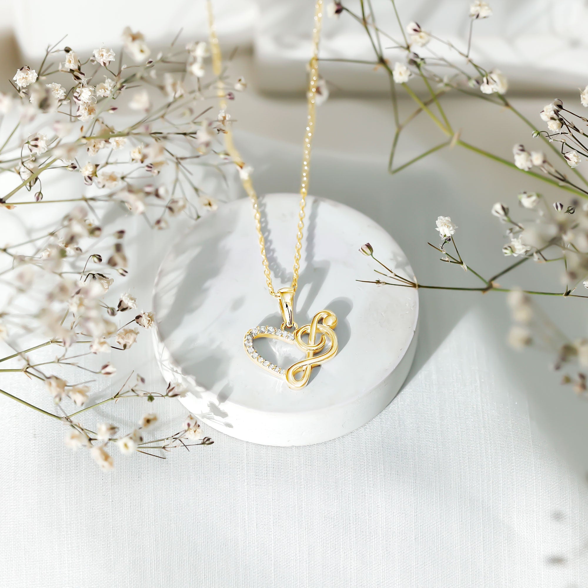 Diamond Heart and Music Note Necklace